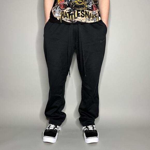 Nike Sweatpants Jet Black Polyester Subtle Swoosh Baggy Dri Fit - Picture 2 of 4